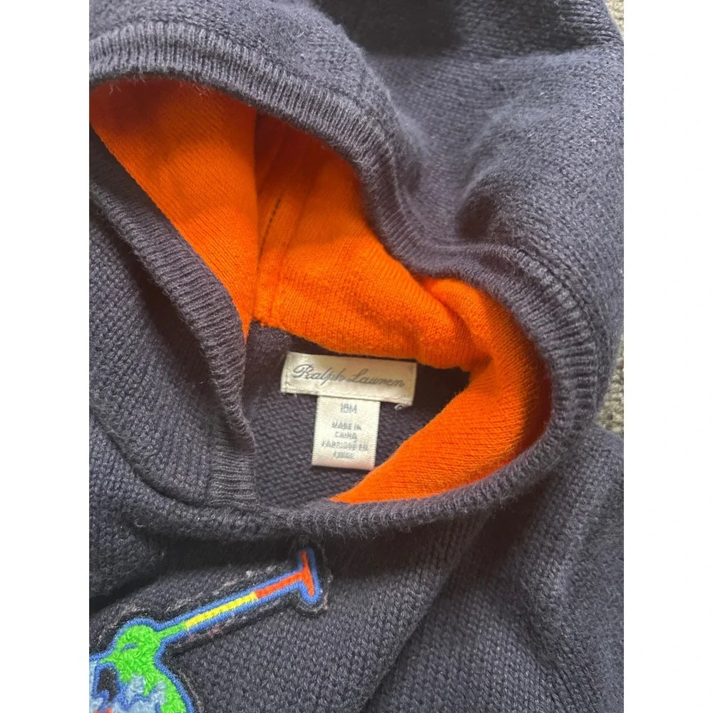 Ralph Lauren Knit Hoodie Navy Blue Toddler 18M Big Pony Tie Dye Back Zip Sweater